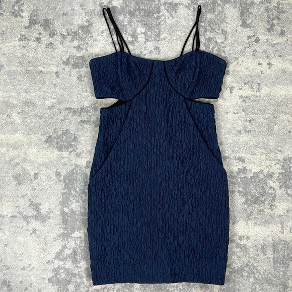 Jonathan Simkhai Navy Blue Crinkle Quilted Textured Cut Out Bodycon Dress 10 - Picture 6 of 12